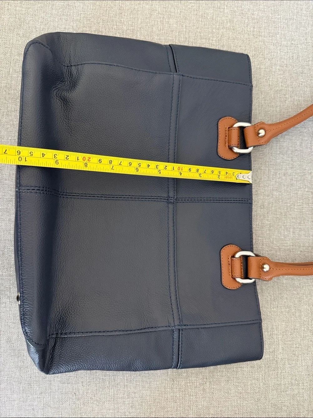 Tignanello leather Navy Tote with Brown Handles